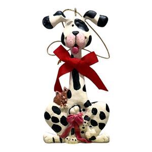 Dalmatian Dog Christmas Ornament Black White Puppy Red Bow Kitty Cat Kurt  Adler
